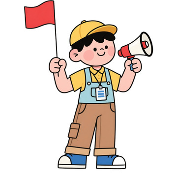 拿着小红旗小喇叭的导游