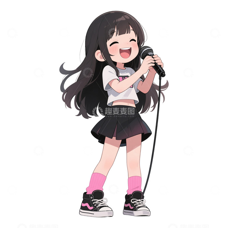 高清大图下载【趣麦麦图】卡通手绘女孩拿着话筒唱歌免抠元素12