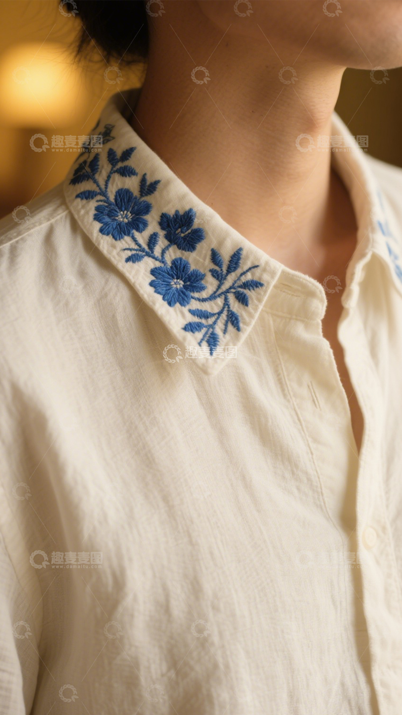 高清大图下载【趣麦麦图】文艺复古刺绣衬衫
