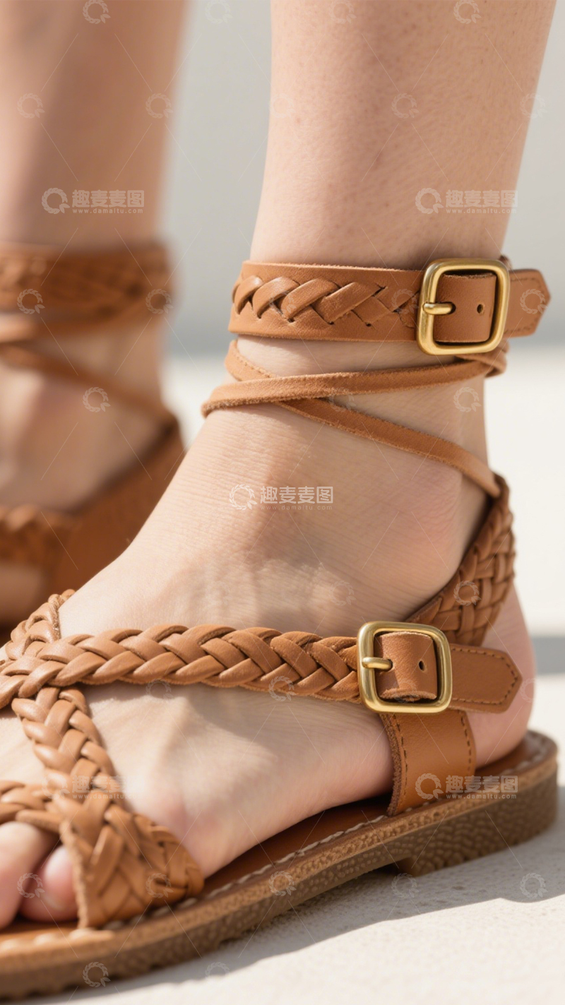 高清大图下载【趣麦麦图】复古度假编织凉鞋