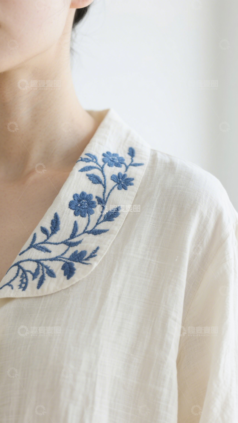高清大图下载【趣麦麦图】文艺复古刺绣衬衫1