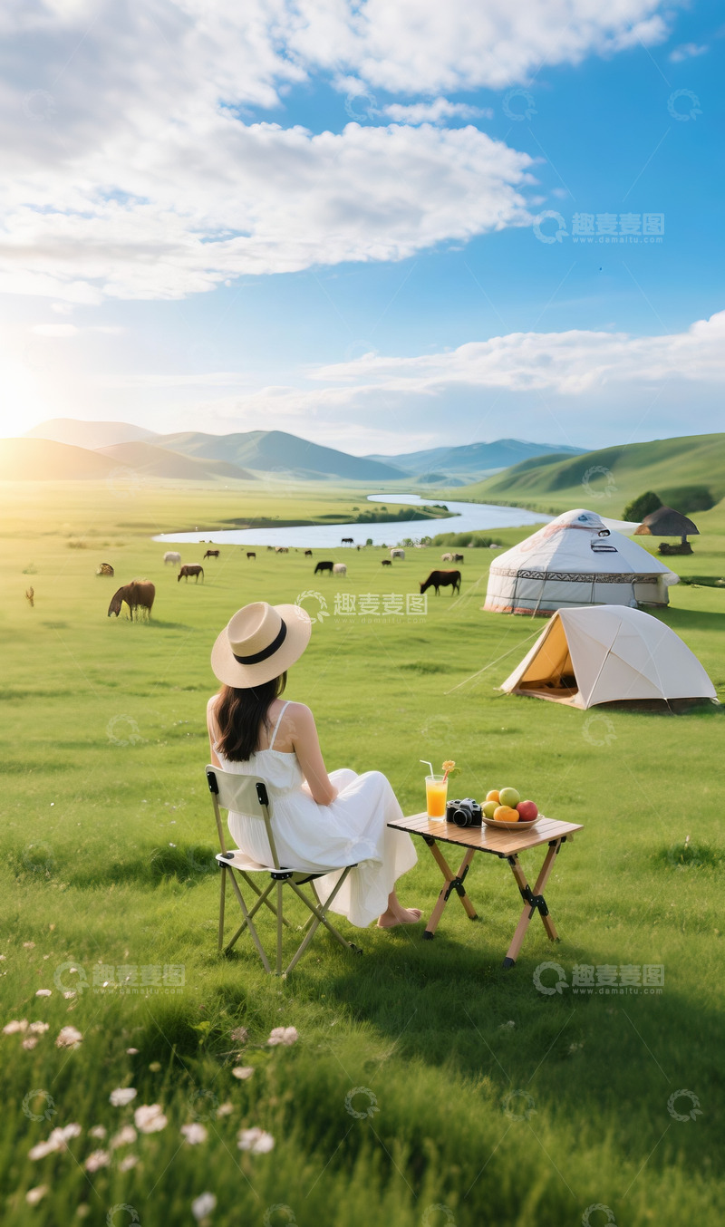 高清大图下载【趣麦麦图】草原风景人物摄影图