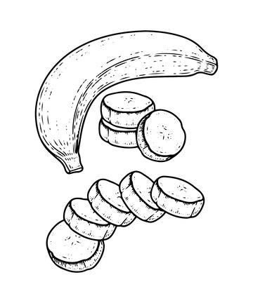 香蕉素描线稿插画芭蕉香蕉干版画木刻画