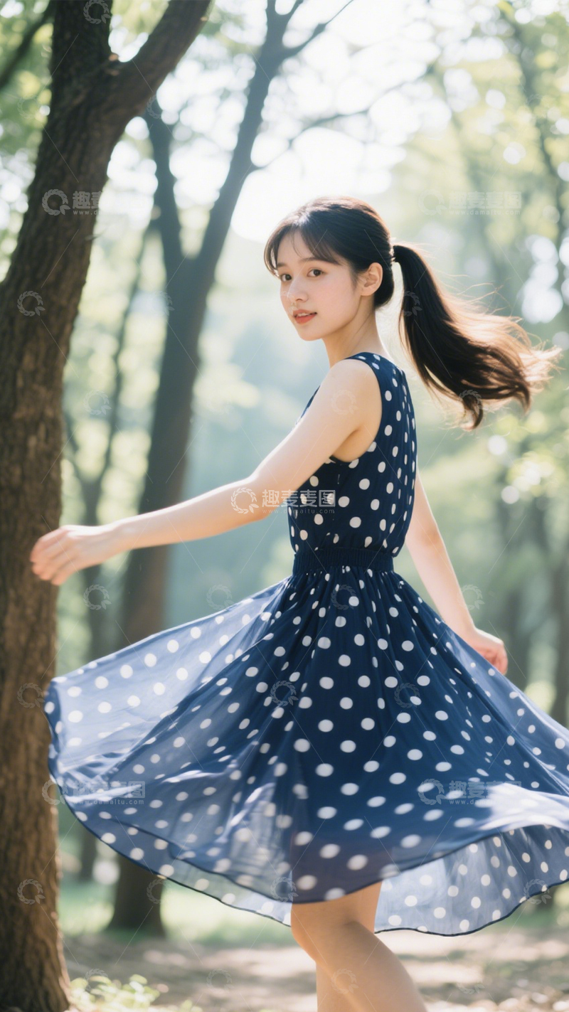 高清大图下载【趣麦麦图】清新夏日波点长裙123