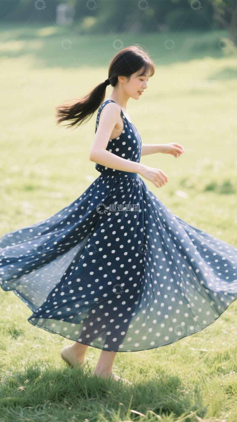 高清大图下载【趣麦麦图】清新夏日波点长裙1