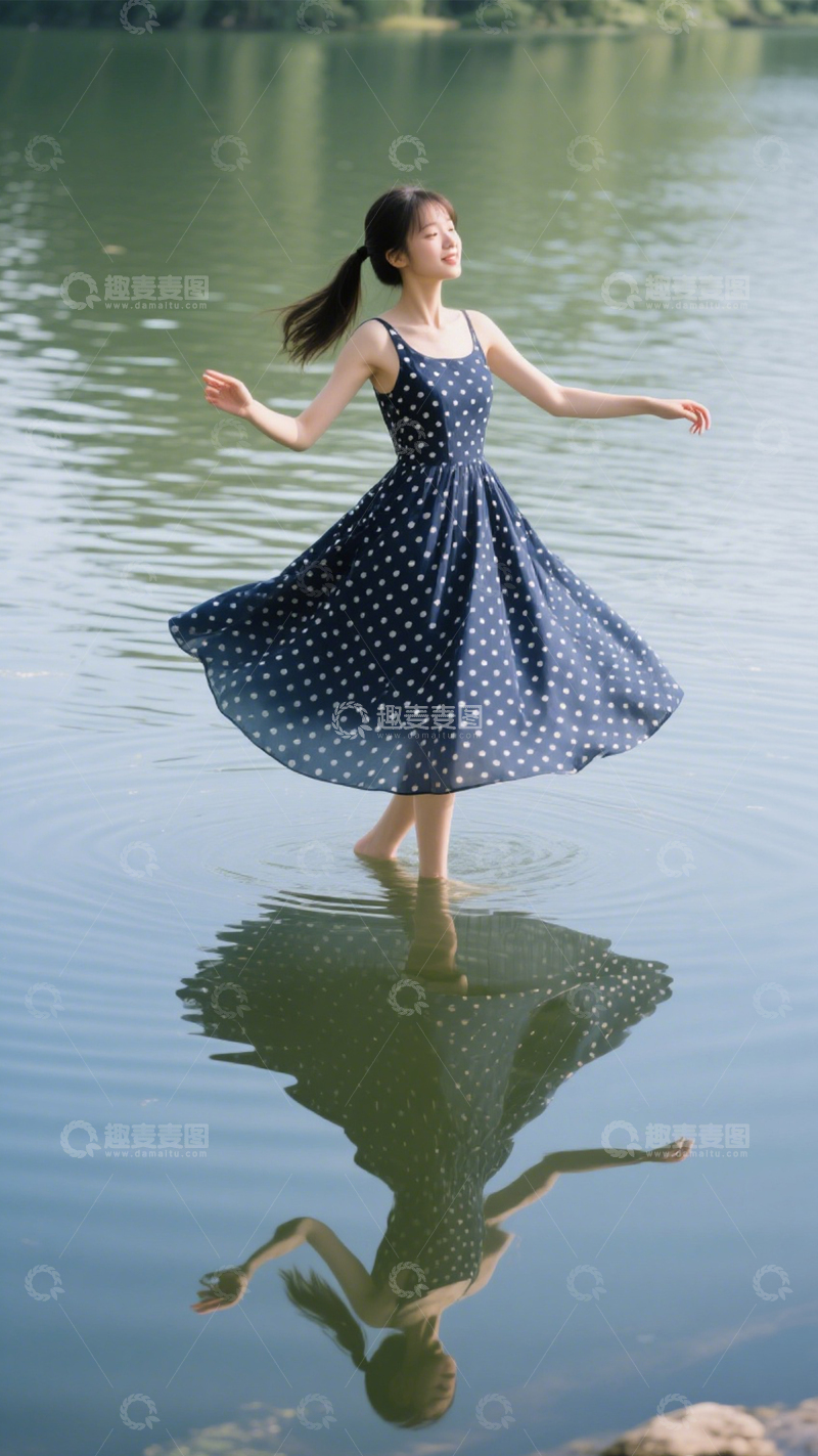 高清大图下载【趣麦麦图】清新夏日波点长裙