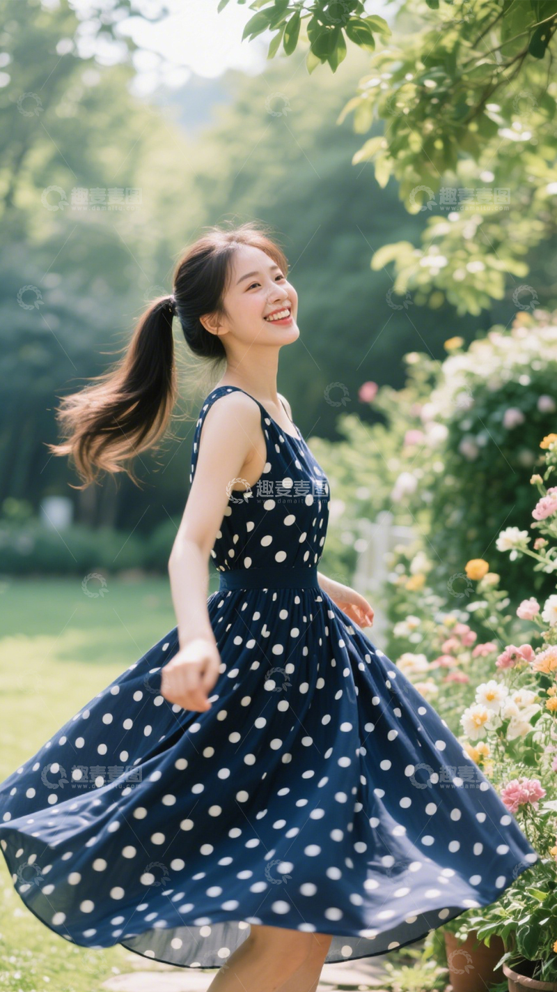 高清大图下载【趣麦麦图】清新夏日波点长裙12