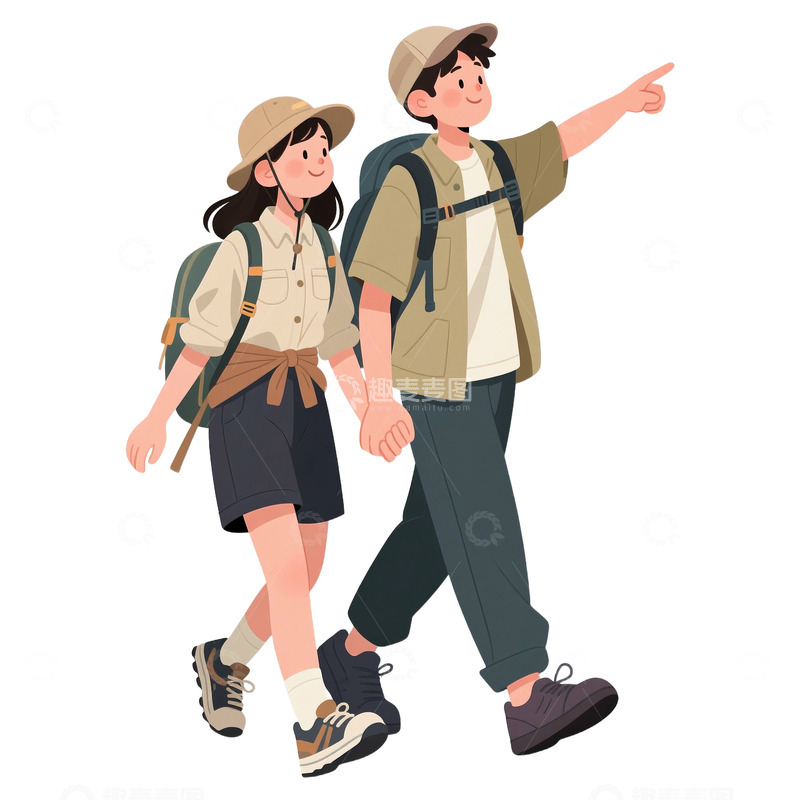高清大图下载【趣麦麦图】卡通手绘情侣出游免抠元素11