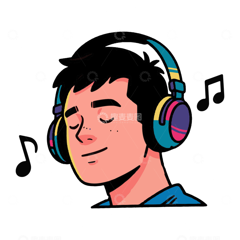 源文件下载【趣麦麦图】-一个男孩在听音乐