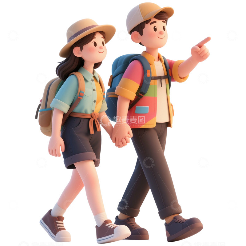 高清大图下载【趣麦麦图】3D建模风格情侣出游免抠元素8