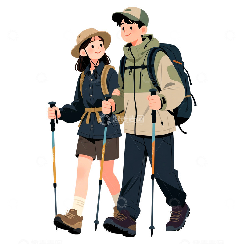高清大图下载【趣麦麦图】水彩手绘风格情侣登山免抠元素16