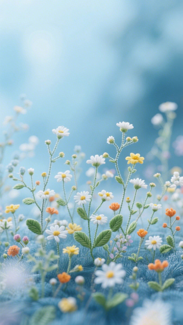 蓝色唯美刺绣花朵背景