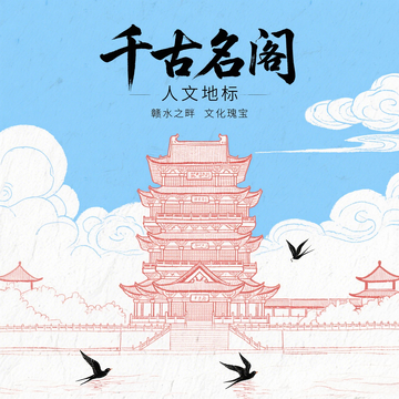 滕王阁城市地标海报