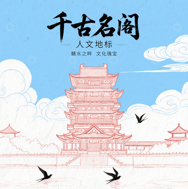 滕王阁城市地标海报