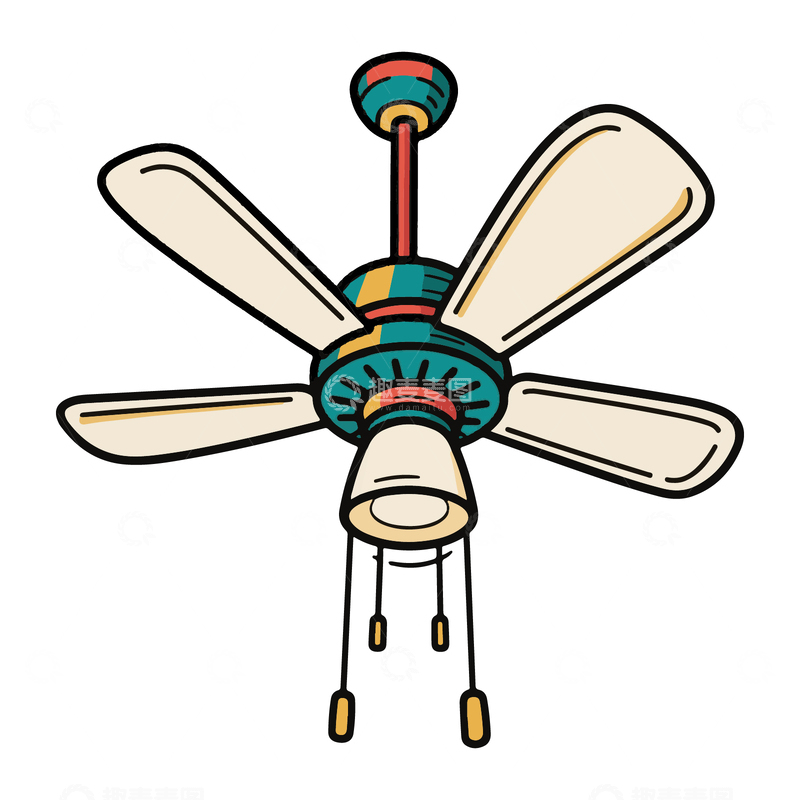 源文件下载【趣麦麦图】儿童简笔插画风扇吊灯