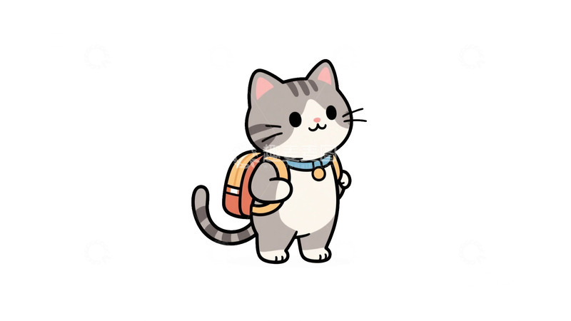 高清大图下载【趣麦麦图】小猫背着书包乖乖的