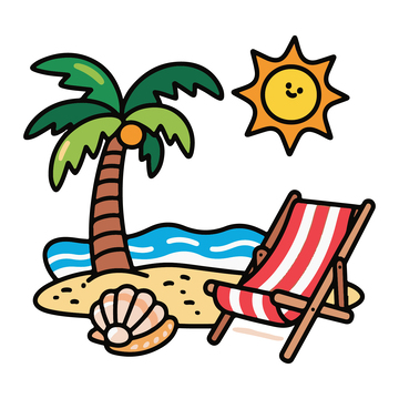 儿童简笔画沙滩度假