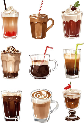 咖啡水彩插画免抠素材