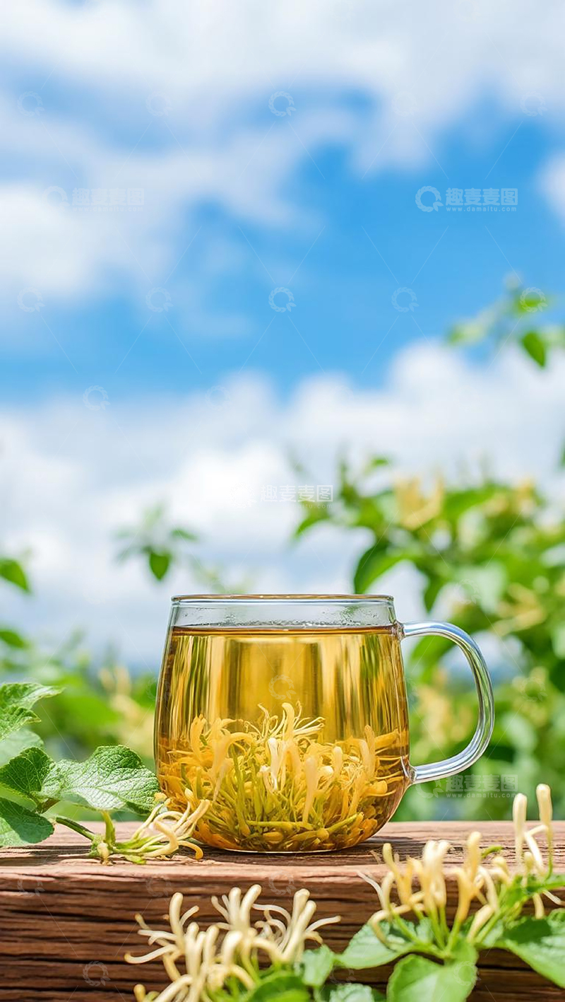 高清大图下载【趣麦麦图】-金银花养生茶海报