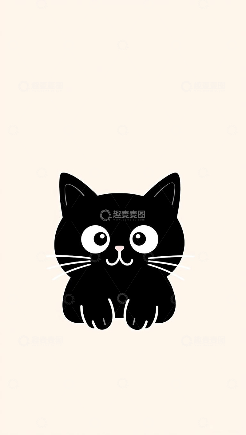 高清大图下载【趣麦麦图】可爱小黑猫纯色背景壁纸