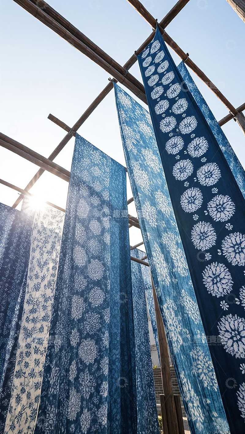 高清大图下载【趣麦麦图】非遗蓝染印花