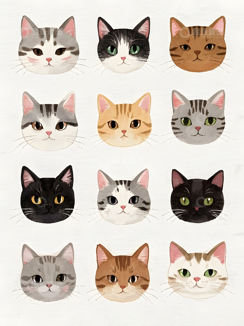 高清大图下载【趣麦麦图】猫咪水彩头像2