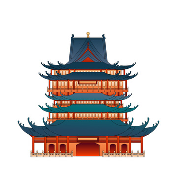 彩绘阁楼高楼建筑线稿地标景点建筑物