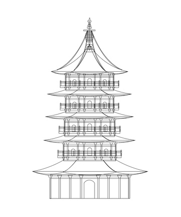阁楼高楼宝塔建筑线稿地标建筑物景点