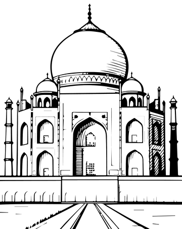 黑白建筑线稿印度泰姬陵