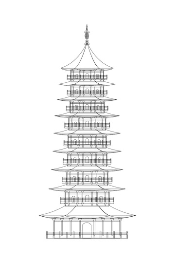 文昌塔高楼阁楼建筑线稿地标线描景点建筑物