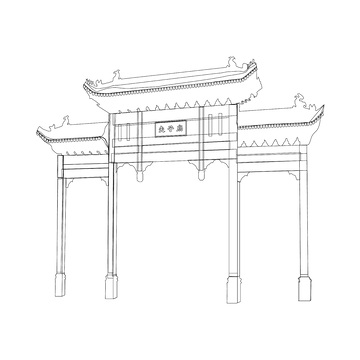 南京夫子庙牌坊门楼建筑线稿素描地标