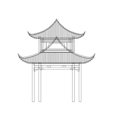 凉亭亭子建筑线稿线描建筑物素描
