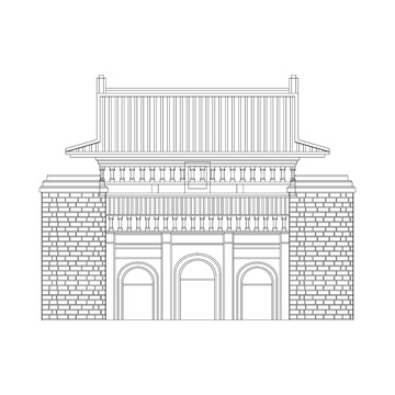 南京中山陵城楼阁楼建筑线稿地标景点