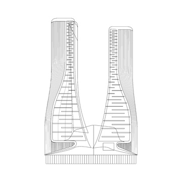 杭州来福士广场大厦建筑线稿地标建筑物