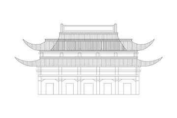南京夫子庙建筑线稿地标景点建筑物