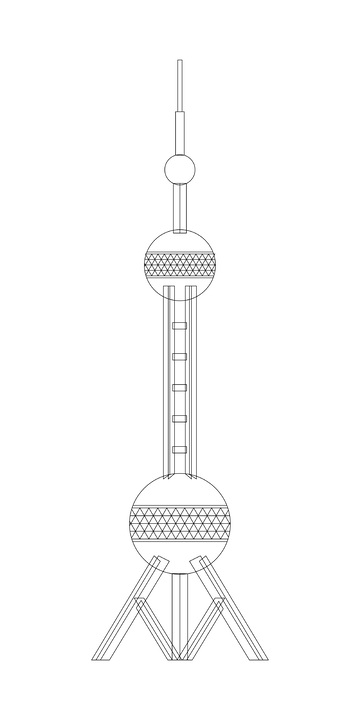 东方明珠塔建筑线稿地标景点建筑物电视塔