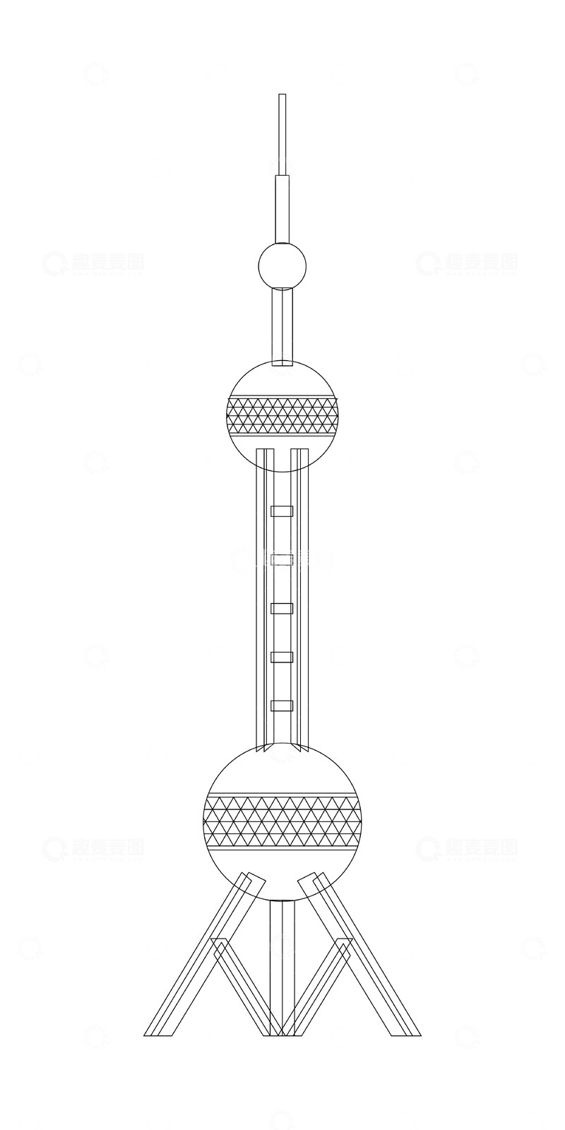 东方明珠塔建筑线稿地标景点建筑物电视塔
