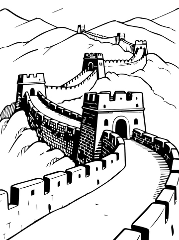 万里长城黑白建筑线稿