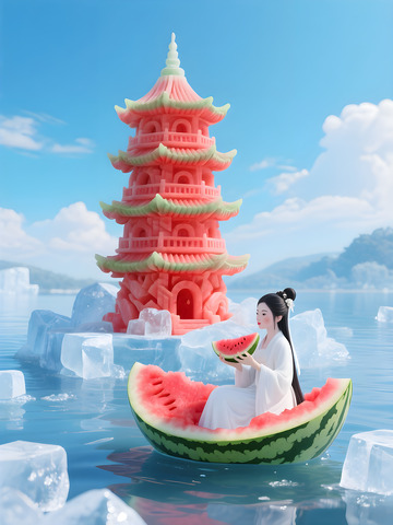 西瓜冰雕雷锋塔
