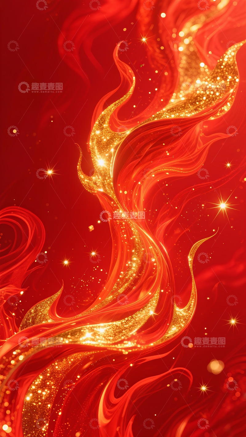 地产红色大气鎏金红金粒子流体效果纹理背景11