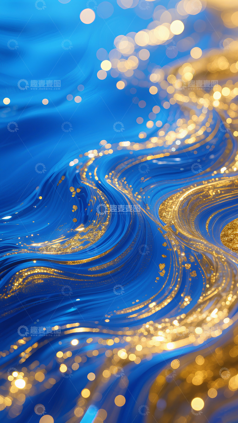 中式地产蓝色鎏金纹理流沙背景2