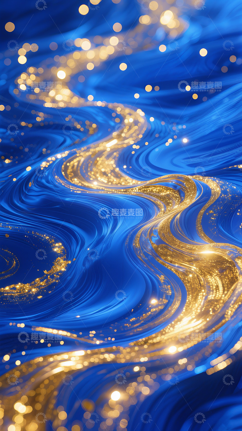 中式地产蓝色鎏金纹理流沙背景1