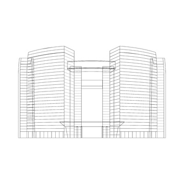 杭州市民中心建筑线稿地标景点建筑物