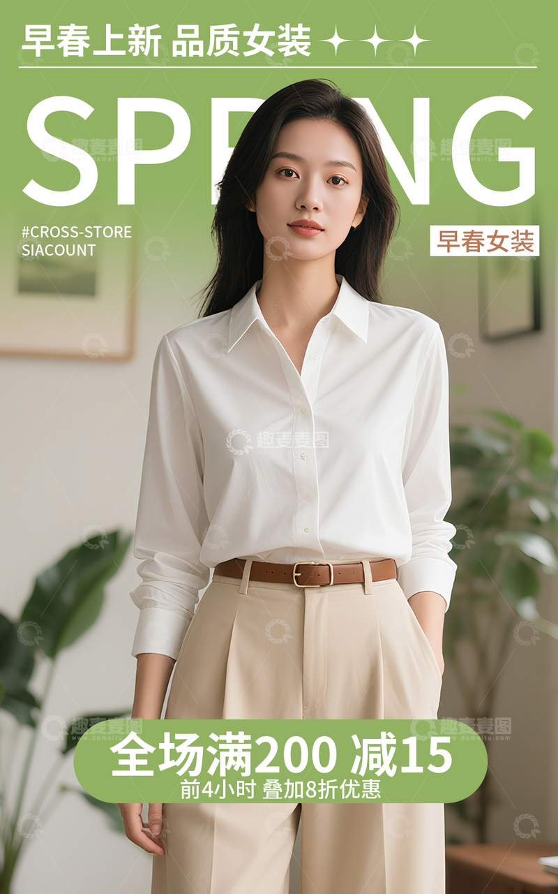 绿色鞋服箱包类女装电商竖版海报