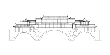 成都九眼桥建筑线稿阁楼地标建筑物景点