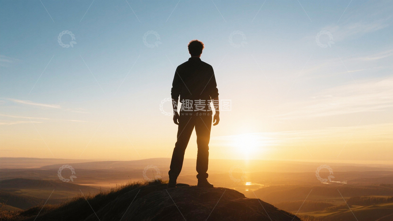 高清大图下载【趣麦麦图】海边日出时的人物剪影1