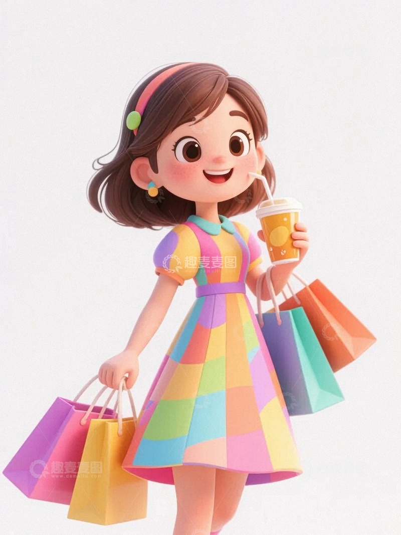高清大图下载【趣麦麦图】卡通女孩购物狂欢3