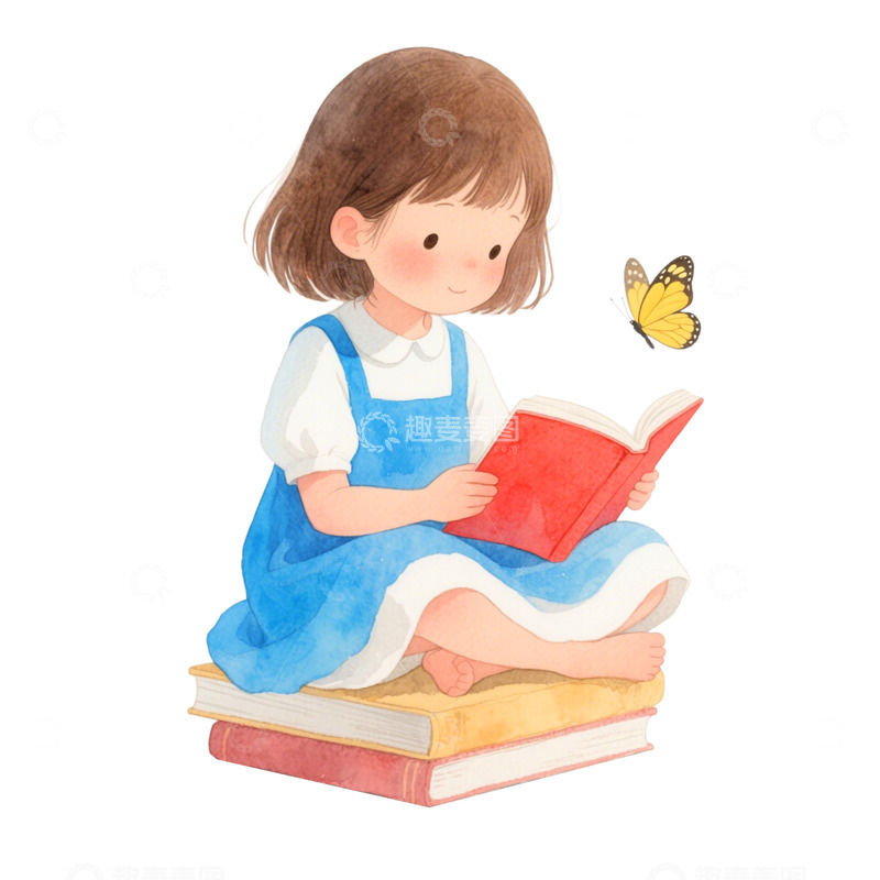 高清大图下载【趣麦麦图】卡通可爱女孩读书免抠元素5