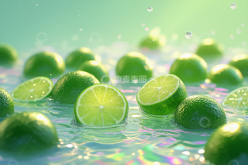 高清大图下载【趣麦麦图】切开的青柠在水中