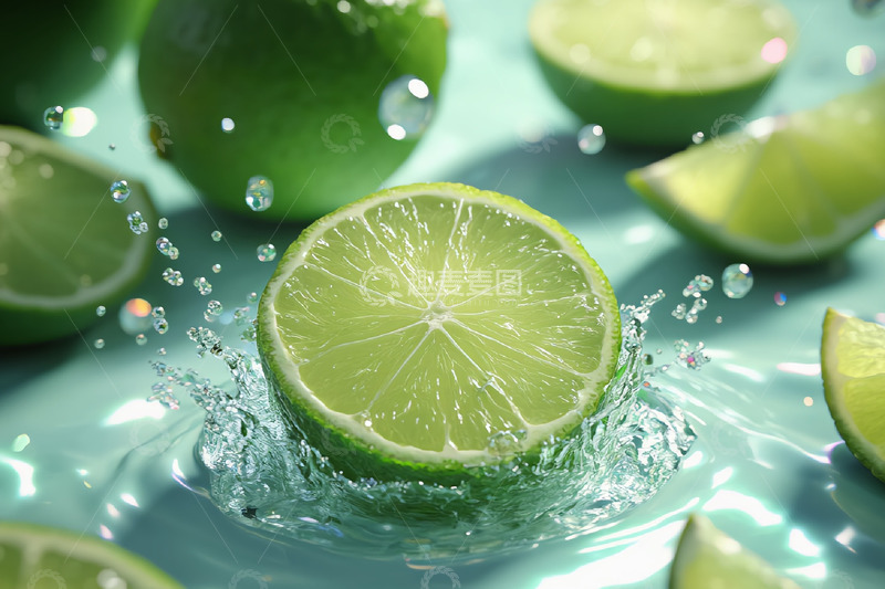 高清大图下载【趣麦麦图】半个青柠在水中溅起水花